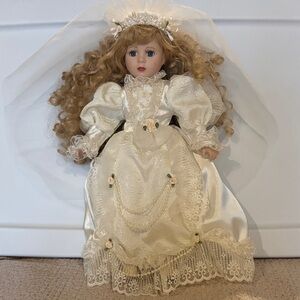 Porcelain Bride Doll with Lace and Veil